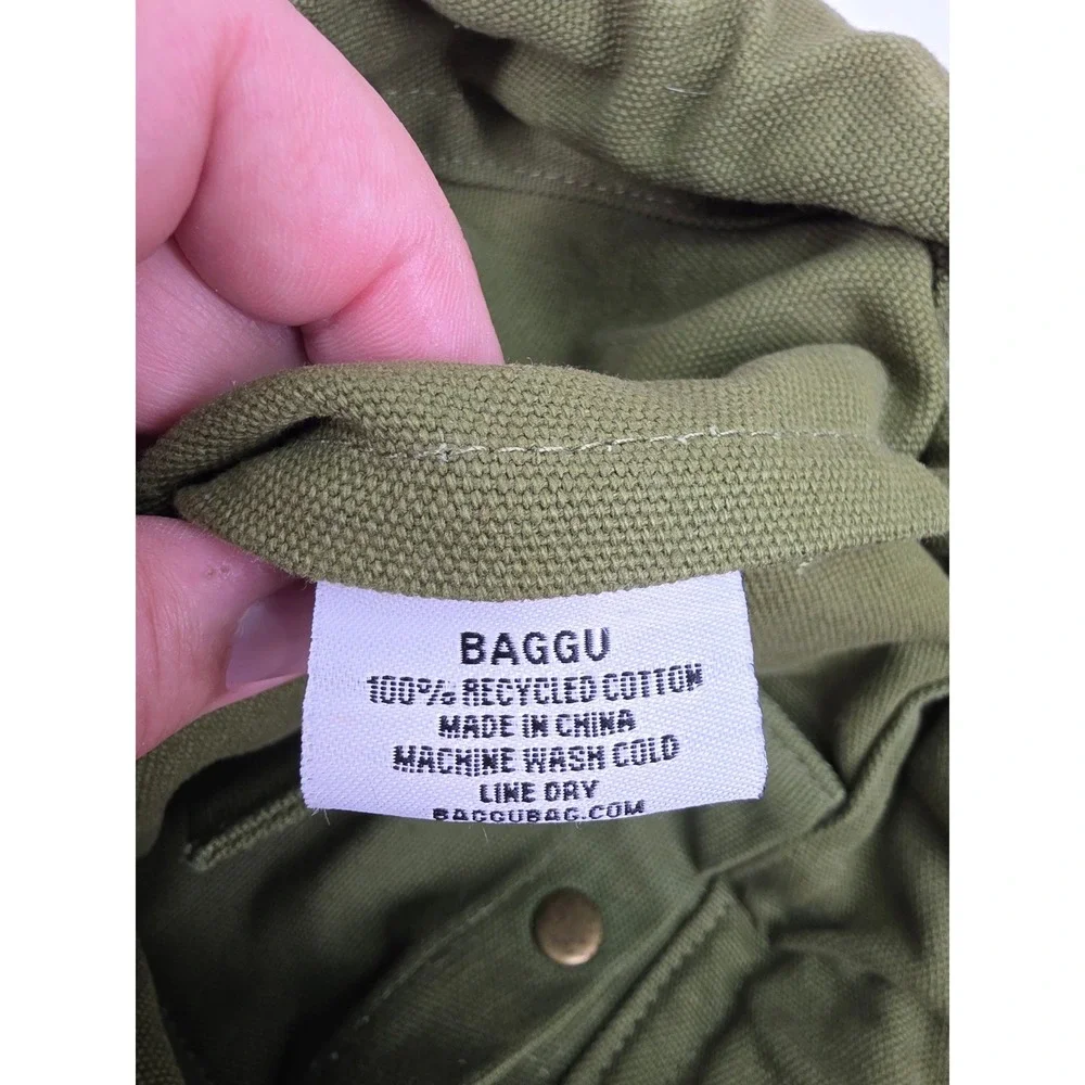 Baggu Duck Bag Backpack Olive Green Recycled Cotton Canvas Drawstring Flap Top